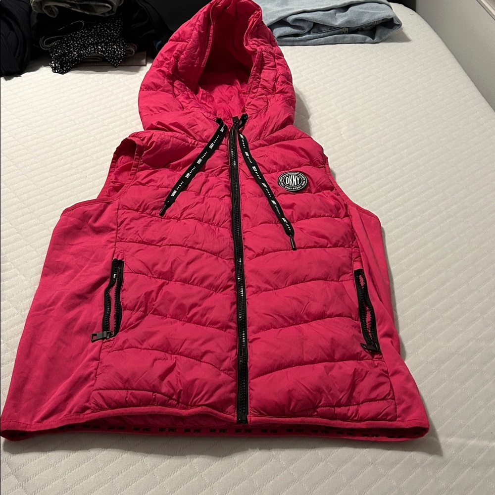 DKNY Fuchsia Quilted Vest with Logo